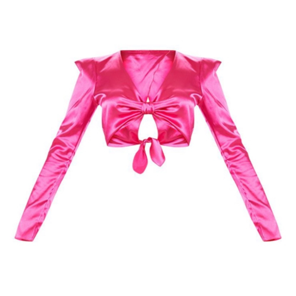 Hot Pink Satin Extreme Should Twist Front Top
